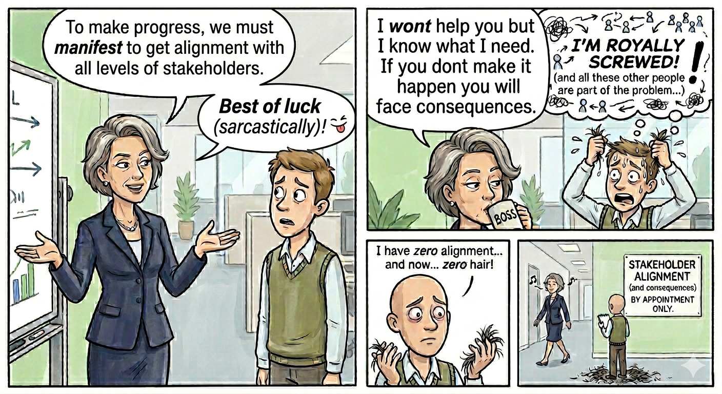 Cartoon: executives worshipping a KPI altar