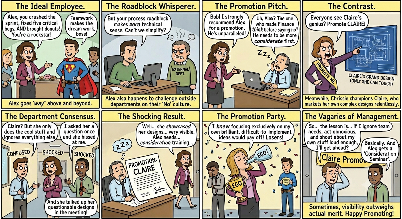 Cartoon: Rewards: Impactful Performance vs Loud Performance
